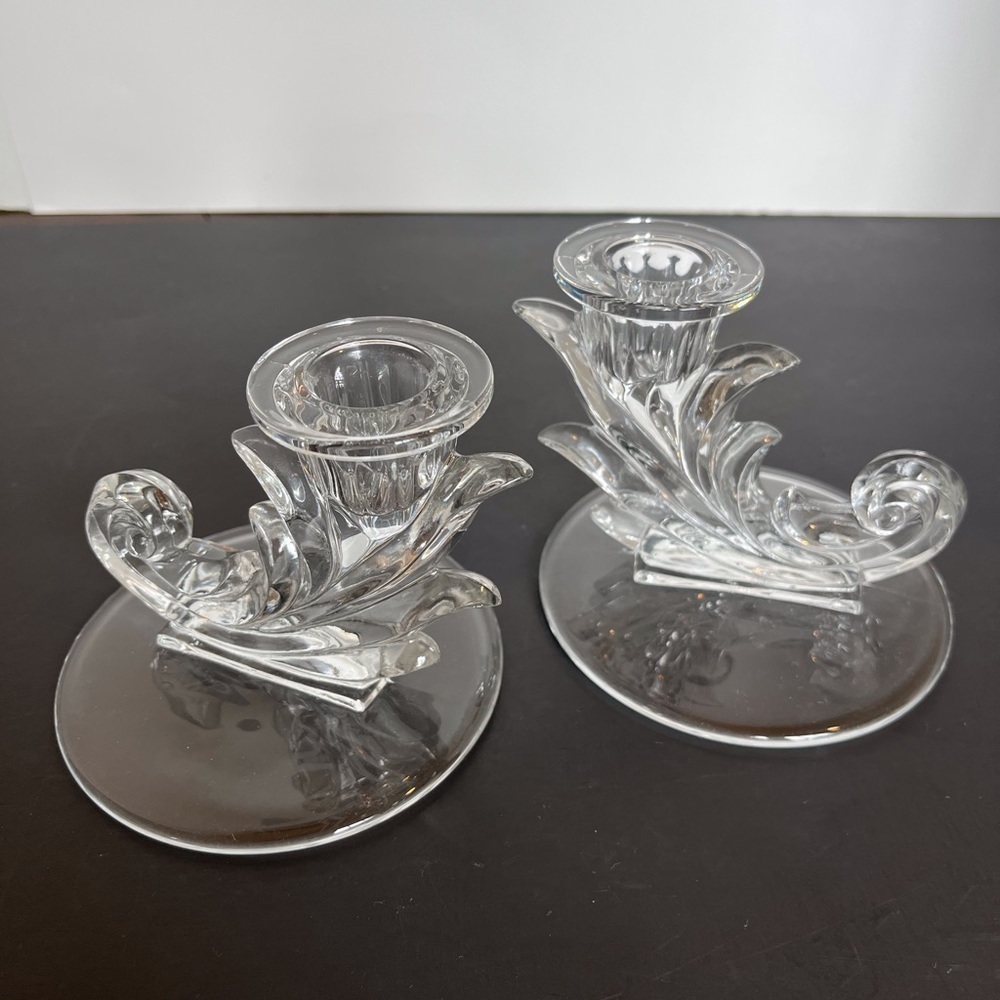 Vintage Art Deco Fostoria Glass Candlestick Holders